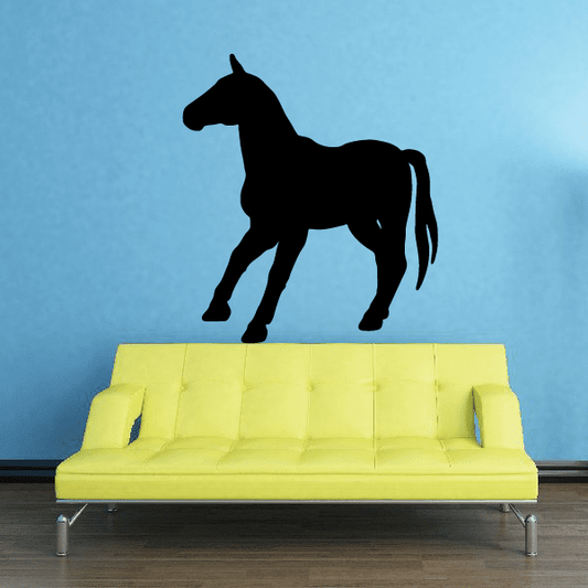 Black horse silhouette decal with rearing pause stance, wall sticker
