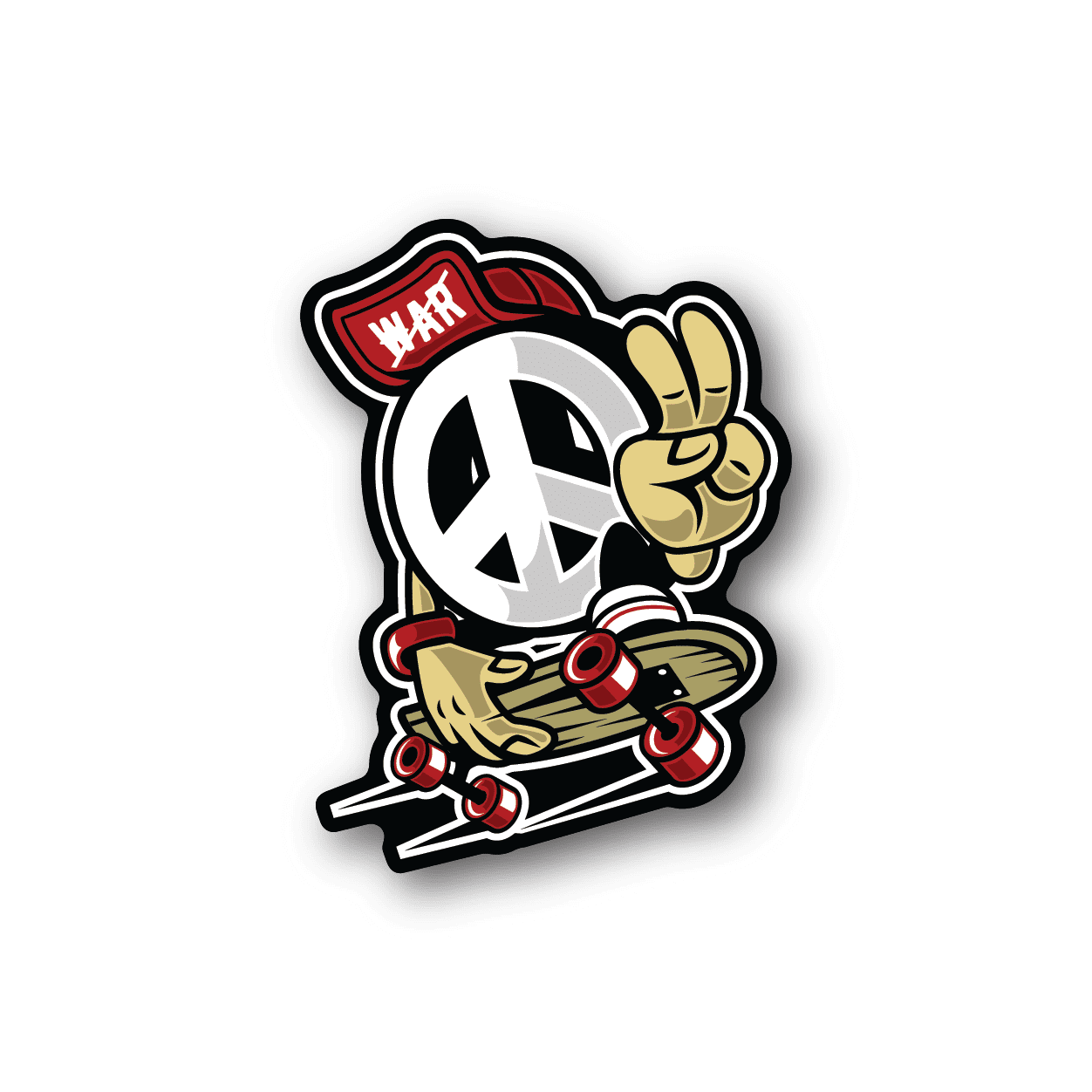 Peace sign skateboarder vinyl sticker with red helmet and peace sign