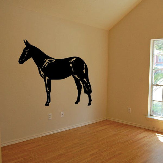 Black standing horse wall decal with decorative linework