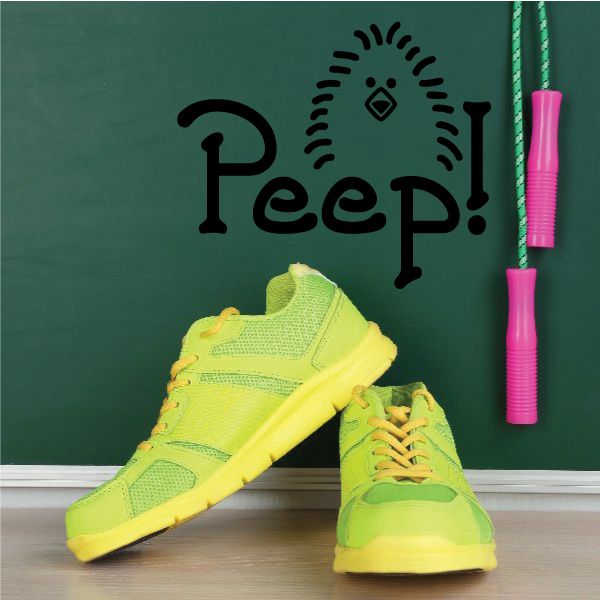Chick wall decal with “Peep!” lettering and outlined chick face, black