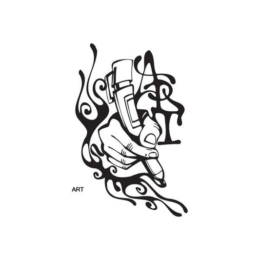 Graffiti-style pen art decal in black with stylized tag and line details