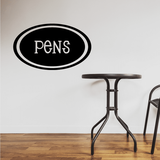 Oval PENS decal with black center and white lettering
