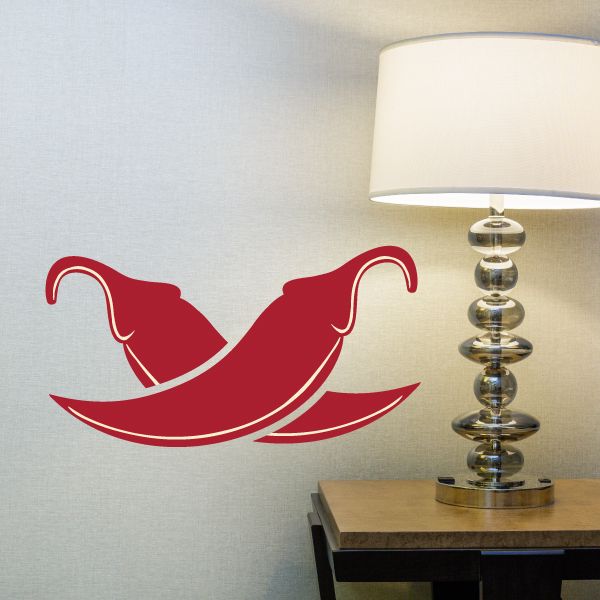 Red chili pepper vinyl wall decal with white outline, curved hot pepper design