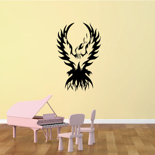Phoenix decals: black phoenix head and wings wall decal