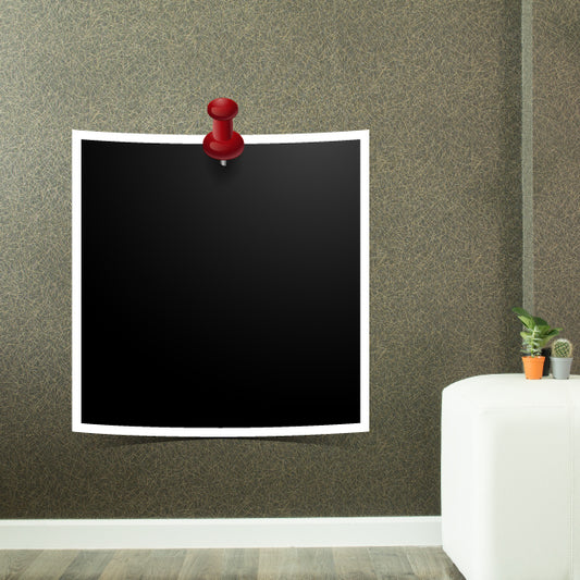 Photo frame wall sticker: single black square with white border and red pushpin