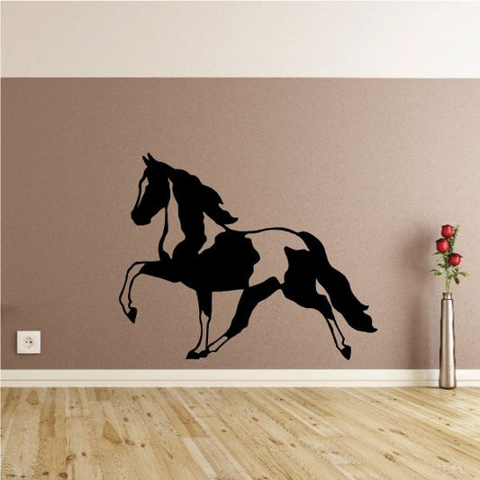 Piebald horse decal of a black and white standing horse in side profile