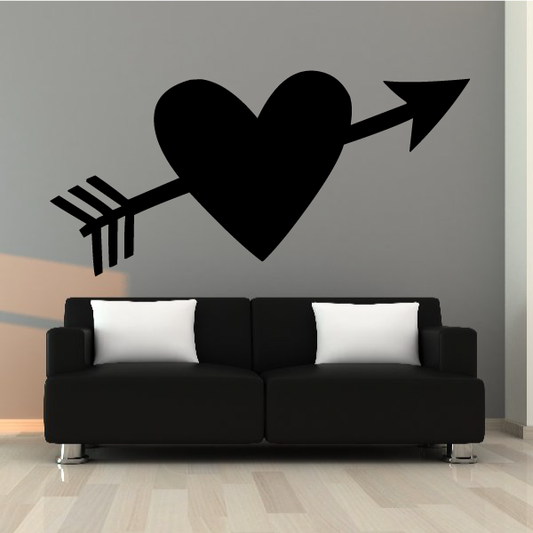 Pierced heart wall decal with arrow through heart, black design