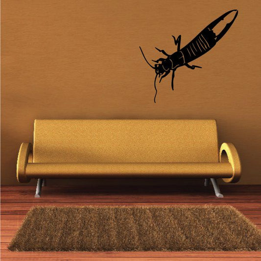 Black earwig insect decal with pincers and long antennae