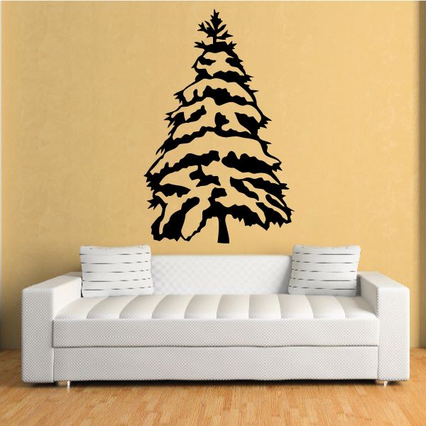 Pine tree wall decal vinyl tree silhouette above couch