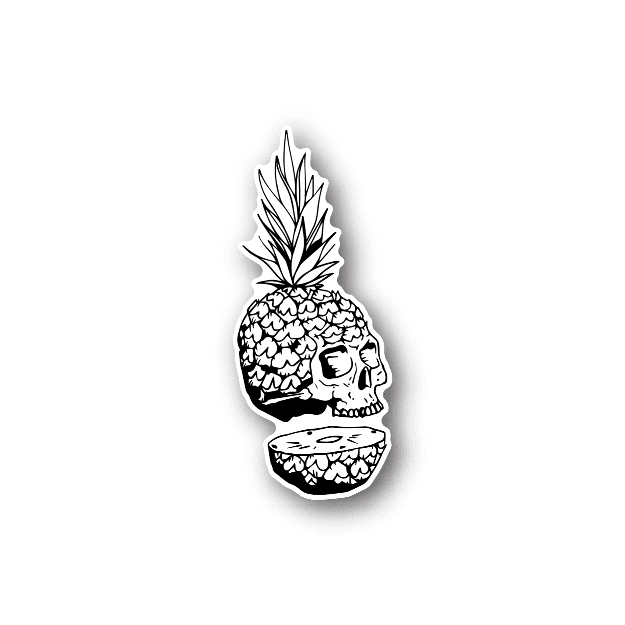 Vinyl sticker with white pineapple skull design