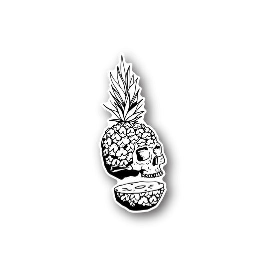 Vinyl sticker with white pineapple skull design