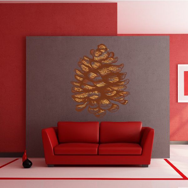 Pinecone printed die-cut decal with metallic gold pinecone design on gray backing