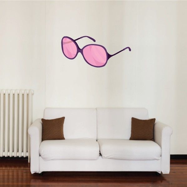Pink and purple sunglasses sticker with two oversized lenses and thin frame