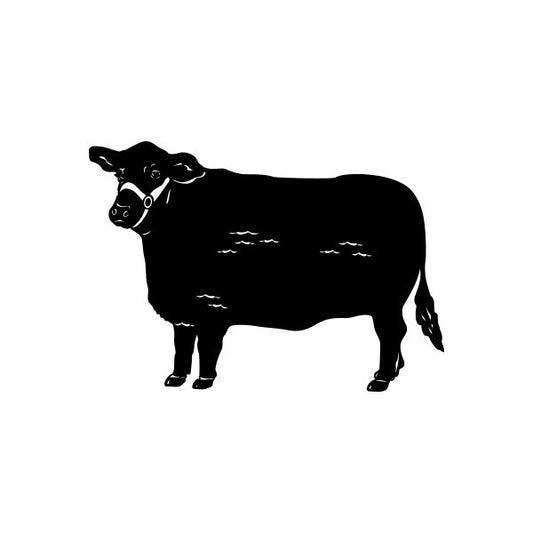 Black cow vinyl decal sticker with white wavy line detailing and collar.