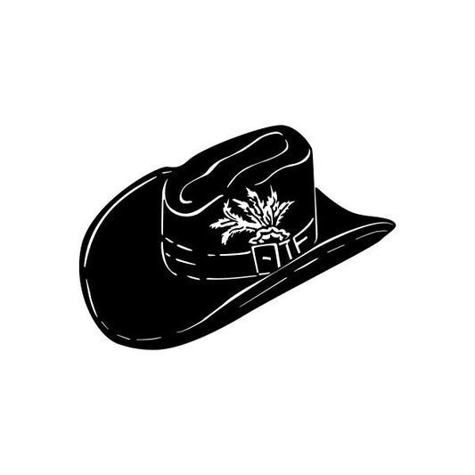 Black cowboy hat vinyl decal with pinstripe and crest