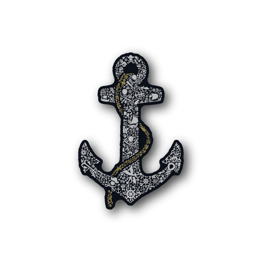Pirate anchor vinyl sticker with nautical icons, dark and gold accents
