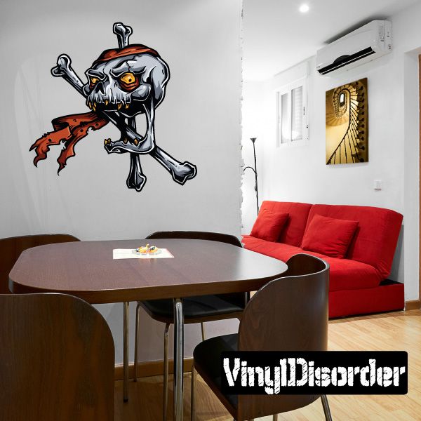 Pirate skull and crossbones wall sticker with black and orange skull and crossed bones