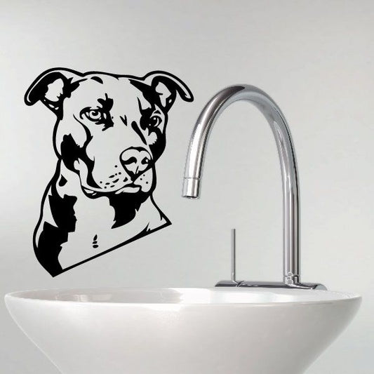 Pit bull wall decal, black-and-white dog face silhouette