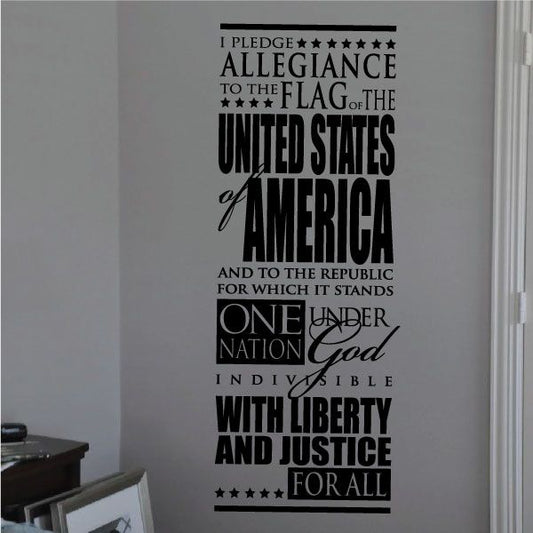 Wall decal with bold pledge text and star accents reading allegiance to the United States