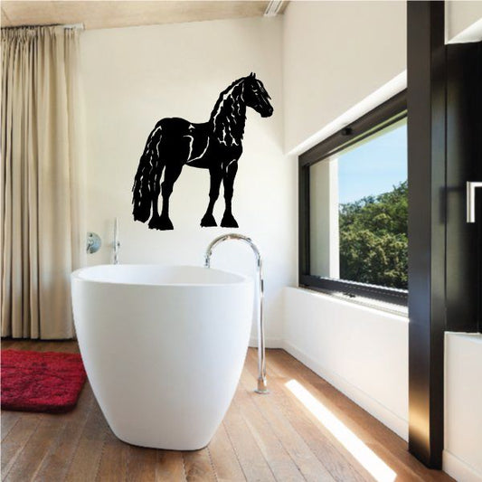 Poitevin horse wall decal, black horse silhouette with detailed mane and legs