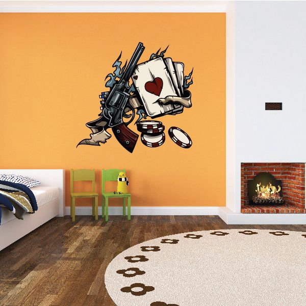 Image of Poker Ace of hearts Gun and Chips Sticker