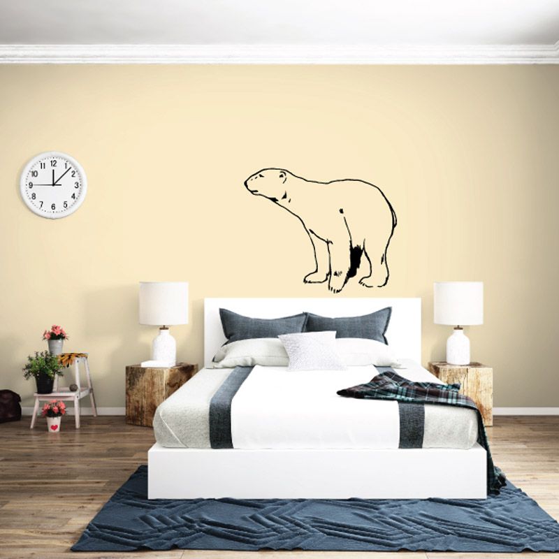 Polar bear wall decal in beige and black line art silhouette