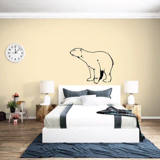 Polar bear wall decal in beige and black line art silhouette
