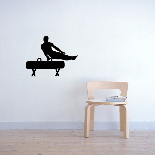Pommel horse decal with black gymnast silhouette on pommel horse