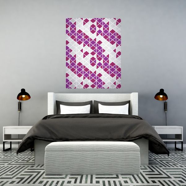 Square vinyl wall decal with geometric purple and white mosaic pattern