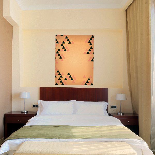 Geometric square wall decal with orange and black triangle pattern