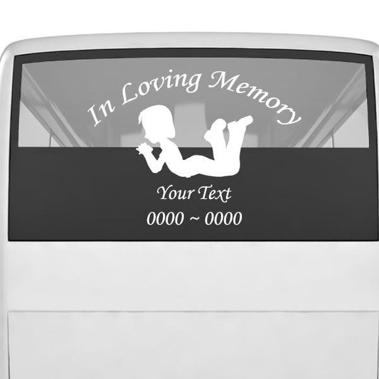 Memorial decal with praying child silhouette and “In Loving Memory” custom text lines