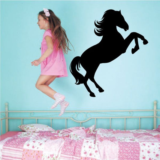 Black pony standing wall decal silhouette with flowing mane and tail