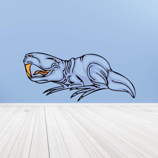 Pristerognathus sticker of a light blue prehistoric animal with orange mouth