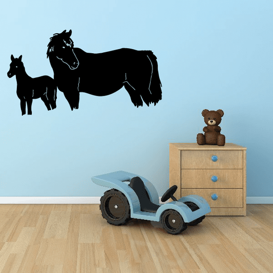 Horse and foal wall decal set, black silhouettes