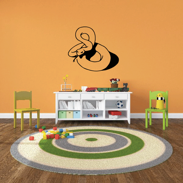 Coiled snake line art decal in dark outline