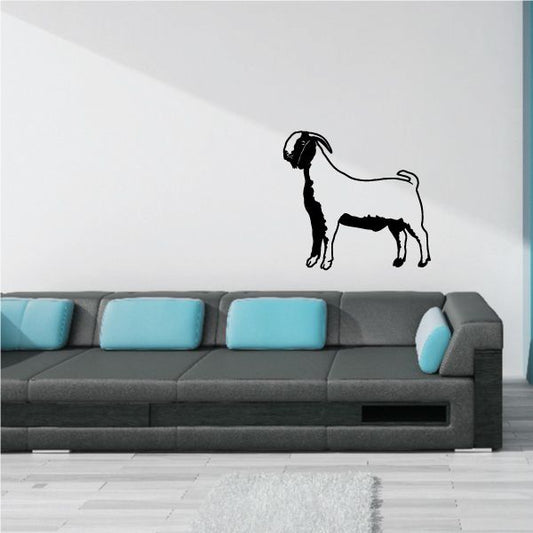 Proud Boer goat decal sticker, black silhouette of standing goat with tail up