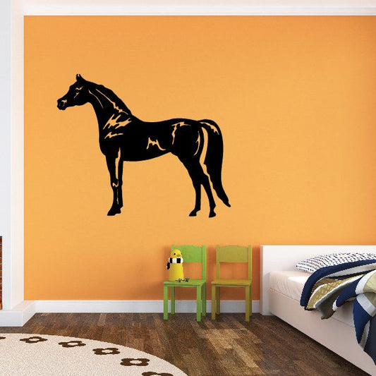 Standing stallion decal in black silhouette on a light background