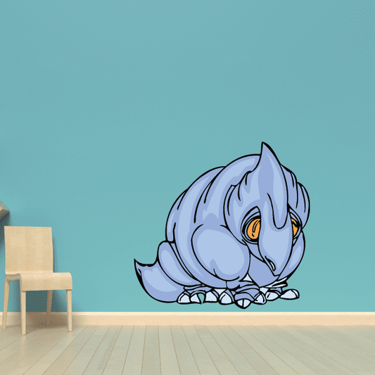 Psittacosaurus sticker featuring a crouching light-blue dinosaur with orange eyes
