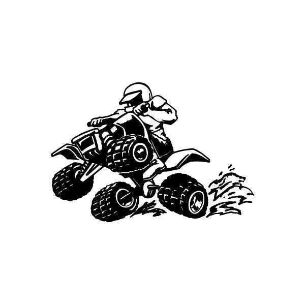 Quad burnout decal with black ATV graphic on white