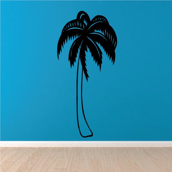 Palm tree wall decal, black vinyl silhouette with long trunk