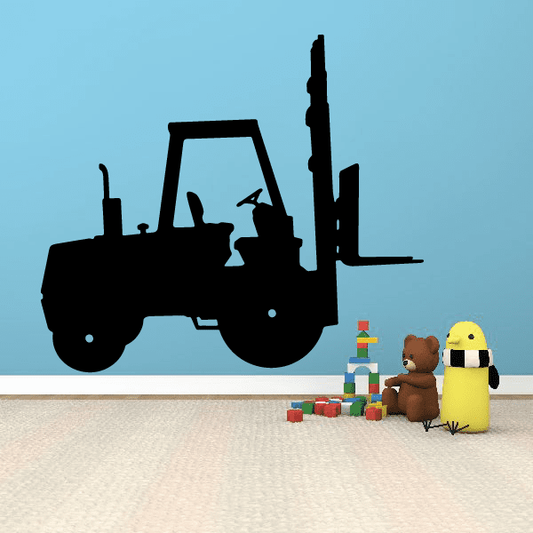 Forklift decal featuring a black silhouette of a quick forklift at an angle
