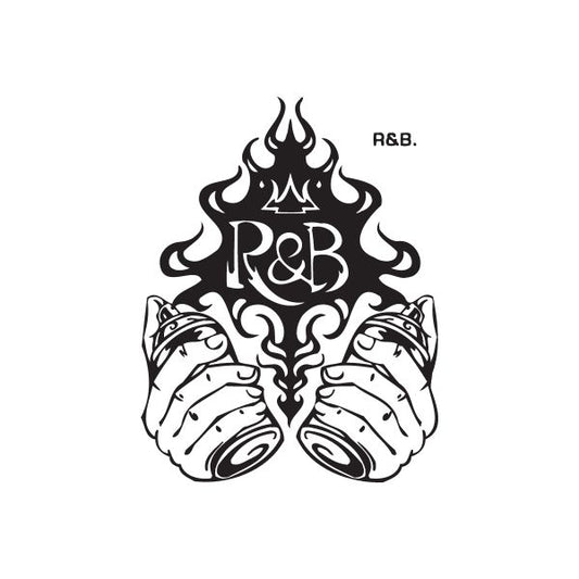 Flame and spray can hands graphic decal with R&B text