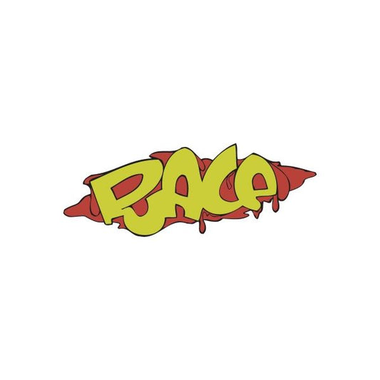 Race graffiti sticker with yellow letters and red outline