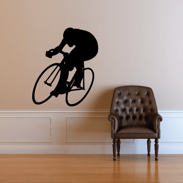 Racing bike rider decal with black silhouette on bicycle