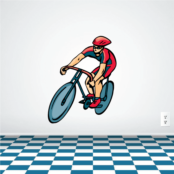 Racing cyclist competitor sticker of colorful cyclist on bicycle