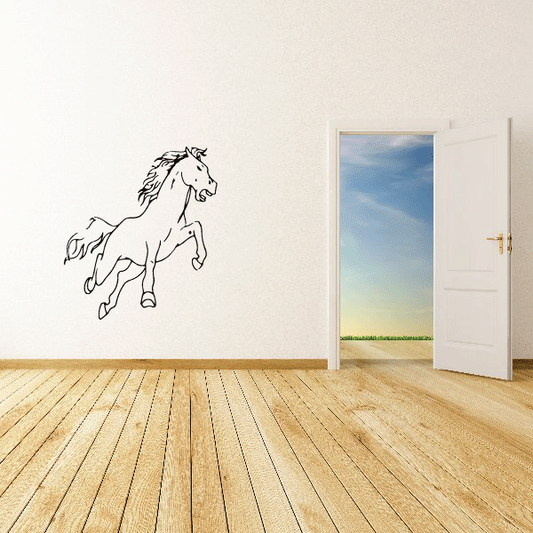 Racing stallion wall decal with black running horse line-art