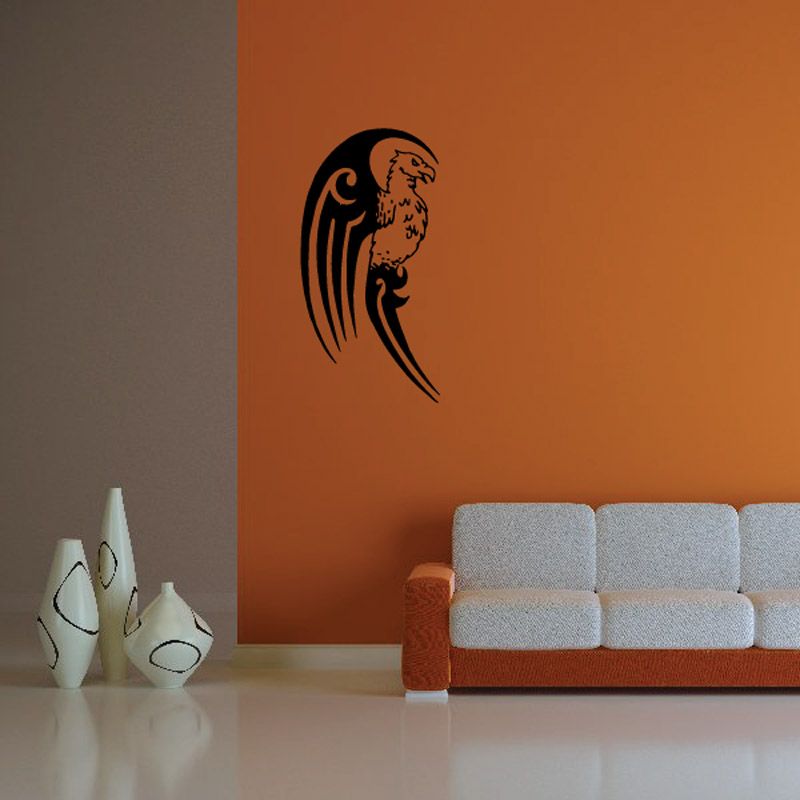 Black and tan eagle wings tail decal with stylized profile head and feathers