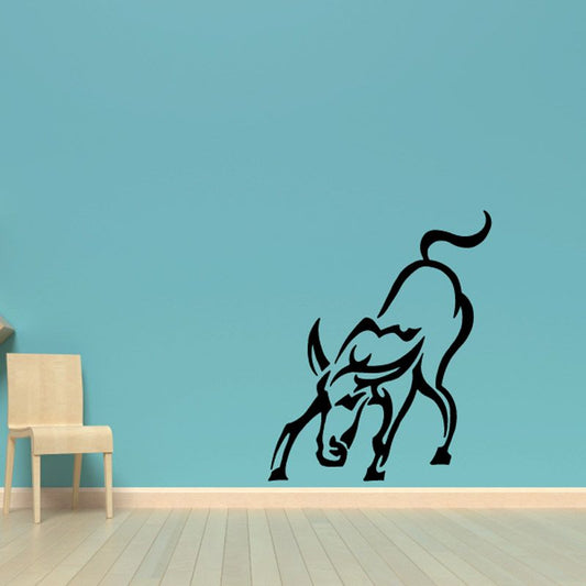 Recoiled bull wall decal, black silhouette