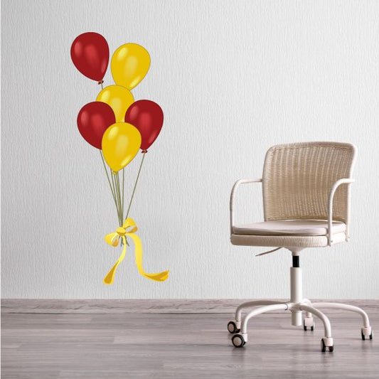 Balloon sticker with tied red and yellow balloons and yellow ribbon