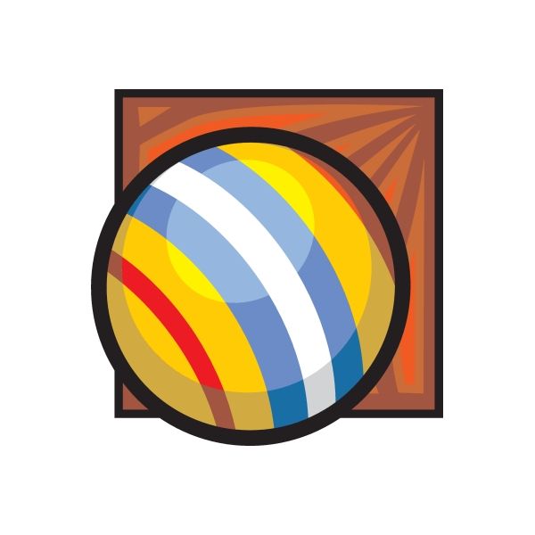 Bocce ball sticker: multicolor striped sphere in yellow, red, blue, and white